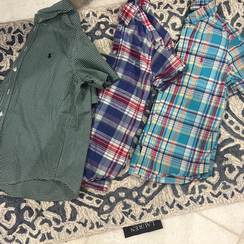 Polo Ralph Lauren Boys 14-16 Short Sleeve Plaid Button Up Shirt Lot of 3 Preppy